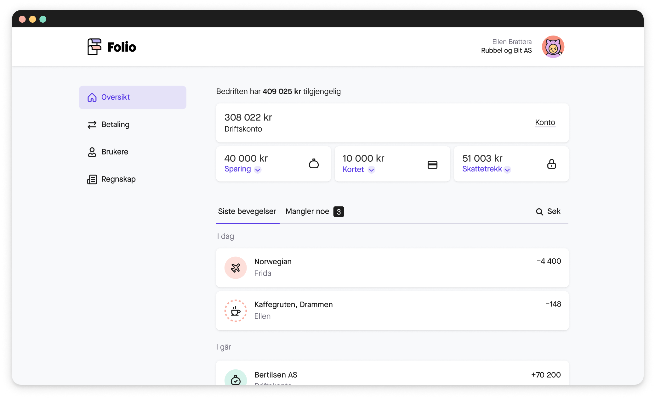 Skjermbilde av Folio nettbank